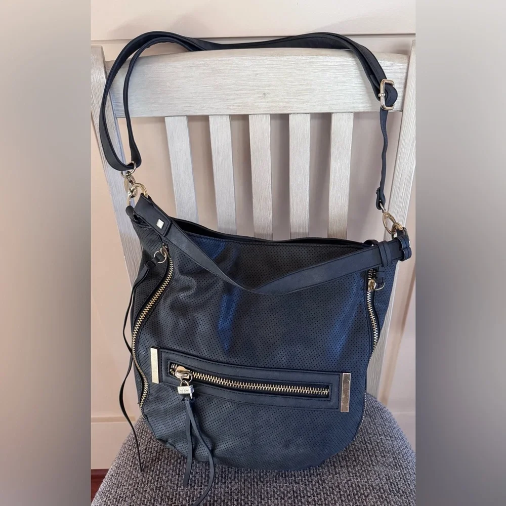 Nicole Miller New York Classic Black Hobo Bag with Gold Accents